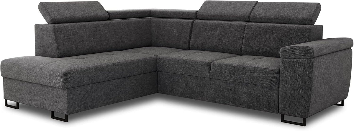 Sofa Sofnet, Dunkelgrau, Ecksofa Natan mit Schlaffunktion und einstellbare, Couchgarnitur, Bettkasten, Sofagarnitur