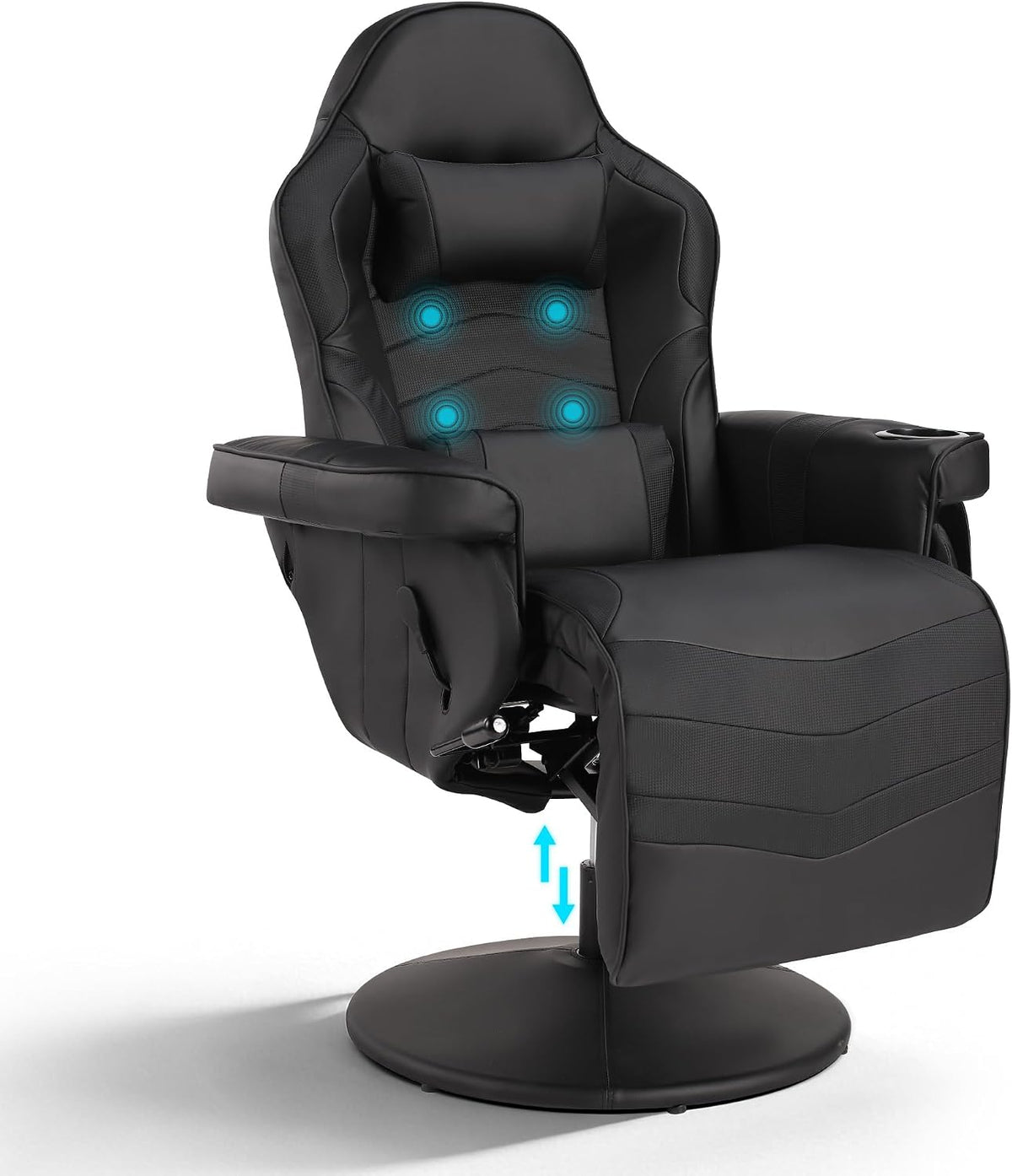 Consofa Relaxsessel, Schwarz, Massagesessel Gaming Stuhl mit Höhenverstellbar & 360°, Fernsehsessel mit Liegefunktion