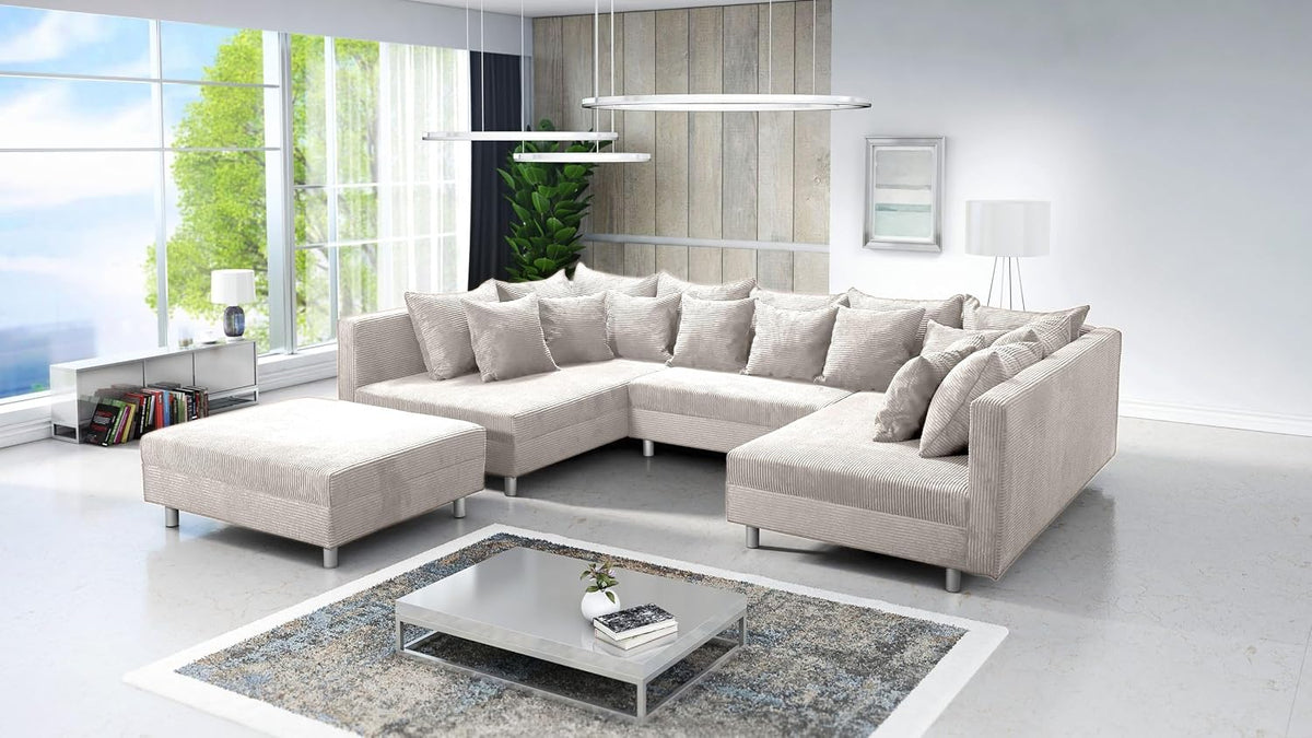 Kuechen-preisbombe Sofa, Beige, Wohnlandschaft Couch Ecksofa Eckcouch in Cordstoff Minsk
