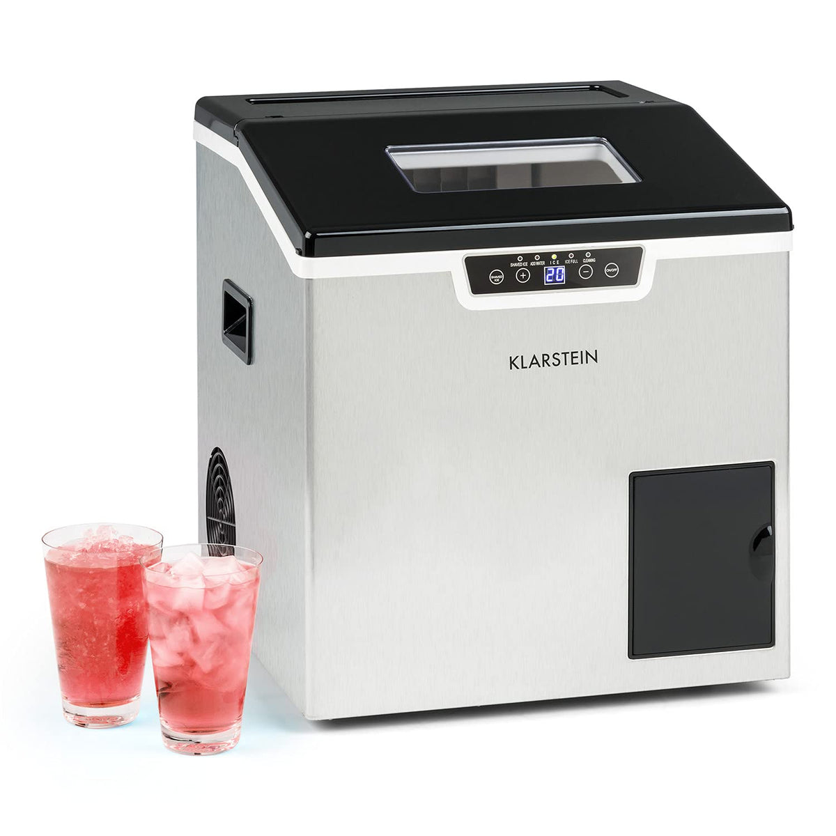 Klarstein Eiswürfelmaschine, 20 kg, 3 L, Schwarz, Klein, Eiswürfelbereiter, für Crushed Eis & Eiswürfel, Mittelgrosse Eiswürfel
