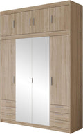 Mirjan24 Kleiderschrank, Sonoma Eiche, Schlafzimmerschrank, Elena 4D6S mit Frontspiegel und 6 Schubladen, Mit Schrankaufsatz)