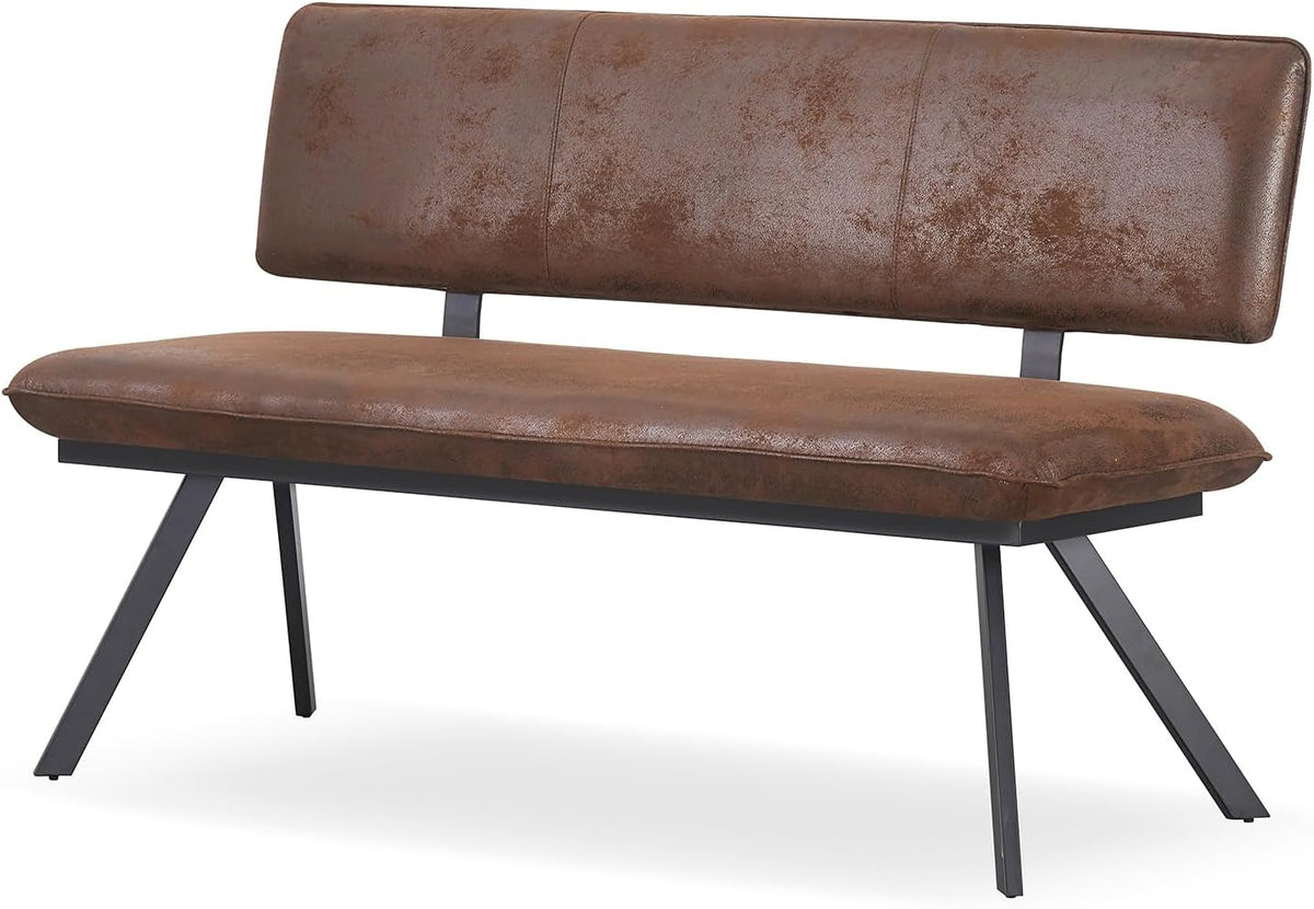 B&D home Sitzbank, 160 cm, Braun/Schwarz, ® Juna, gepolsterte Esszimmerbank mit Rückenlehne, V-Metallgestell schwarz