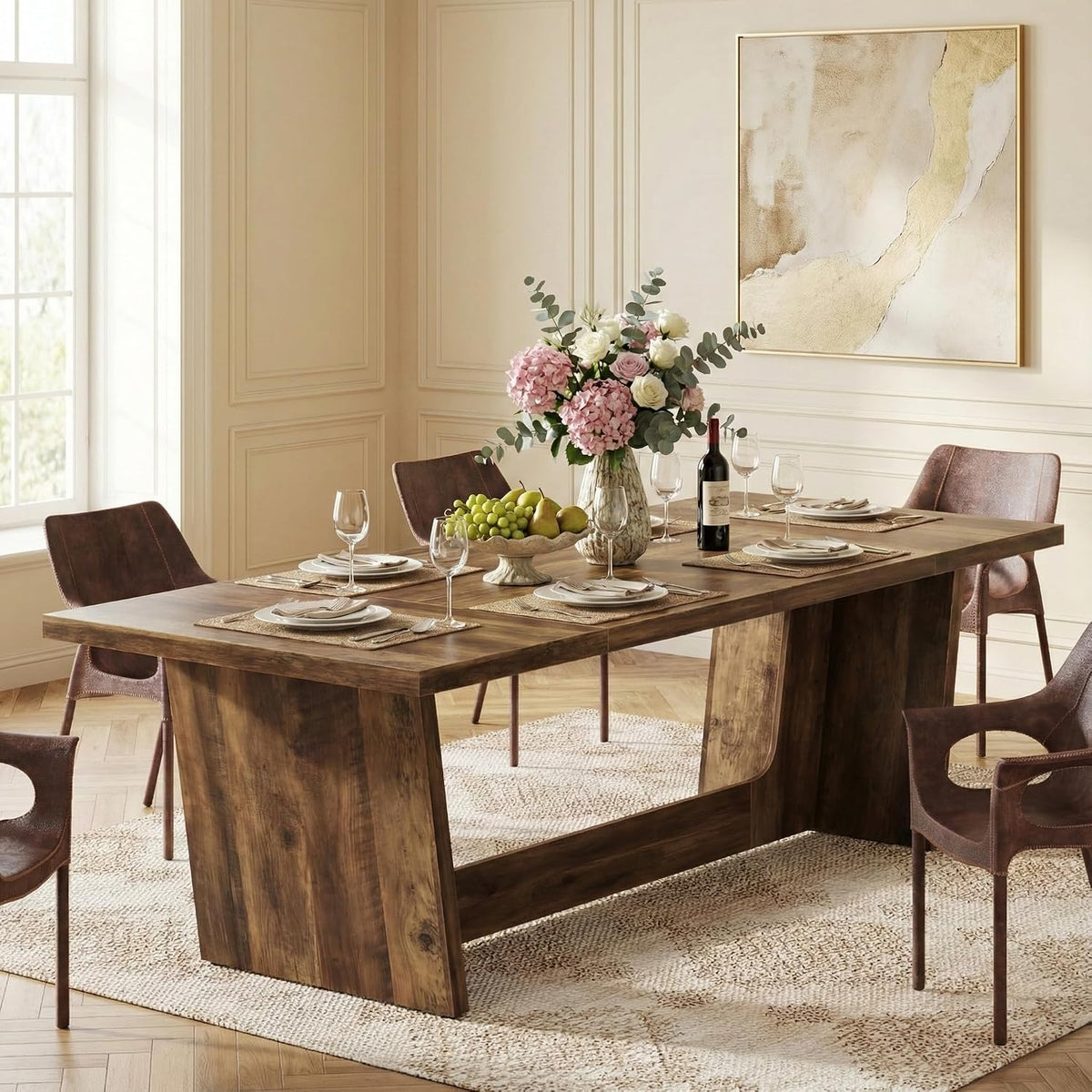 Lailang Esstisch, 180 x 78 x 76 cm, 180 cm, Rustikales Braun, rechteckig, Küchentische, Podest, Esstische, rustikale Holz-Esstische