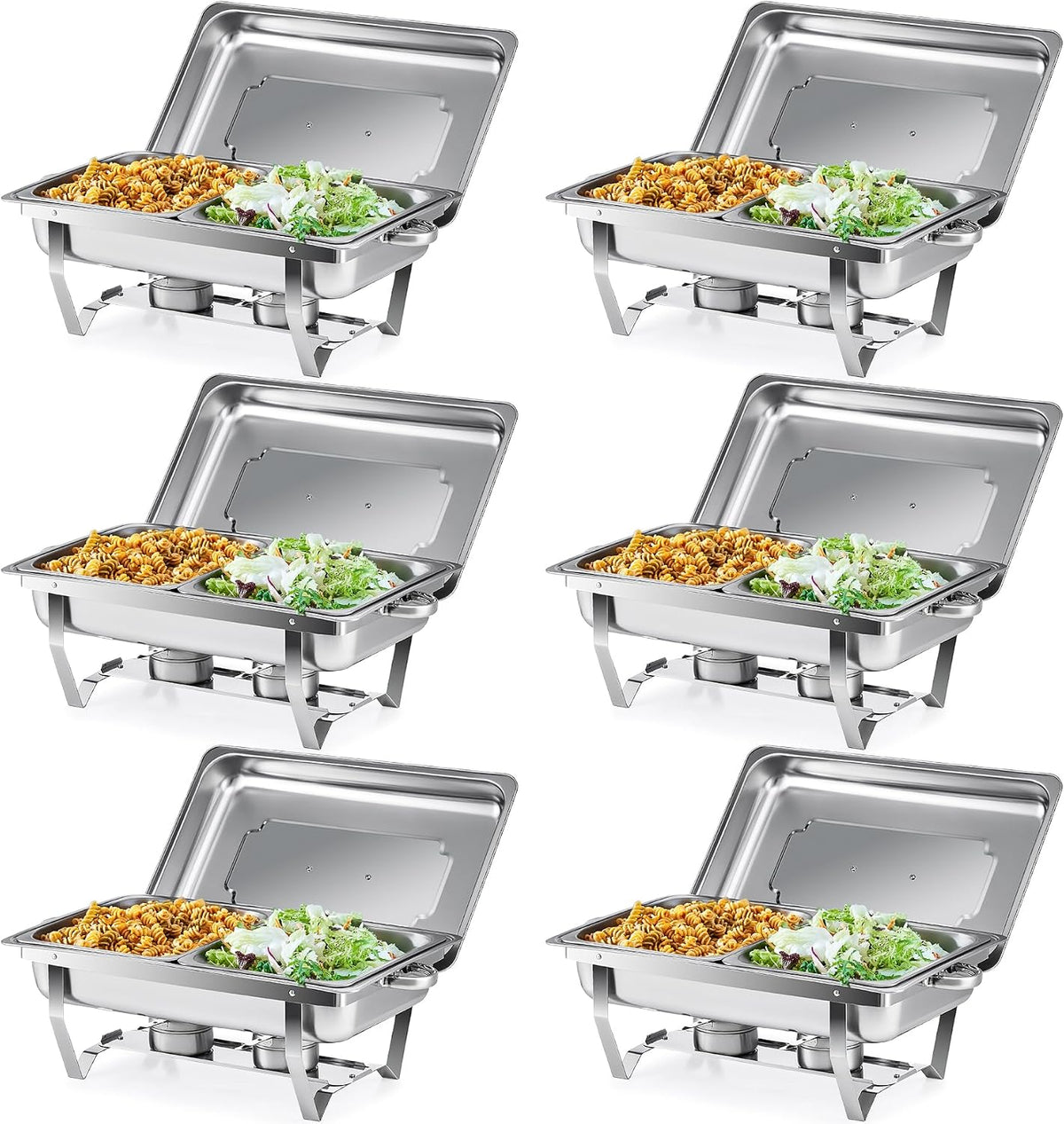 Wilprep Buffetschrank, Silber, Chafing Dish Edelstahl Buffet-Set Warmhaltebehälter, Buffet und Party (6 Set 1/2+1/2 GN-Behälter)