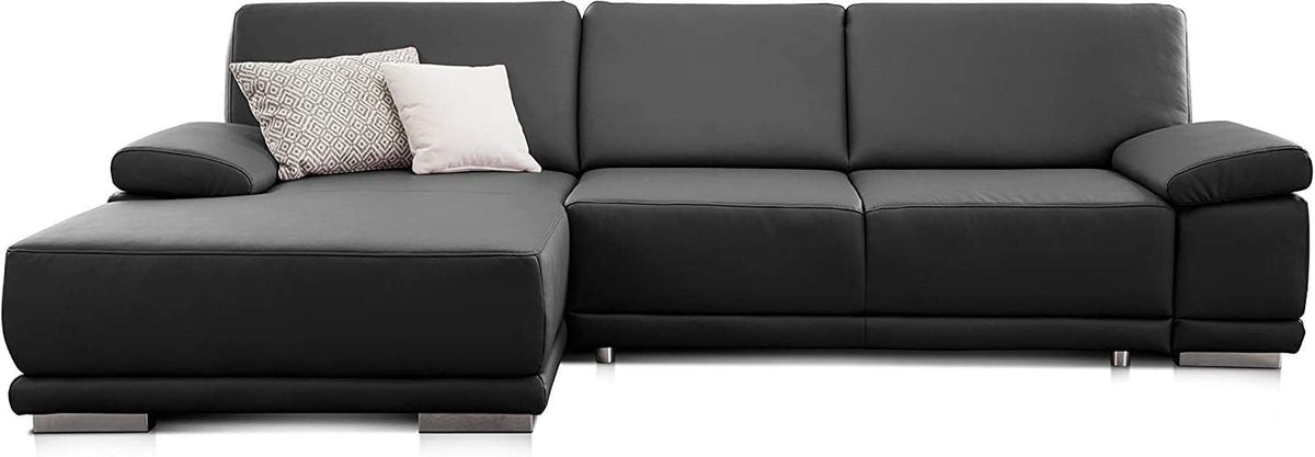 Sofa CAVADORE, Schwarz, Eckcouch Corianne in Kunstleder / in L-Form