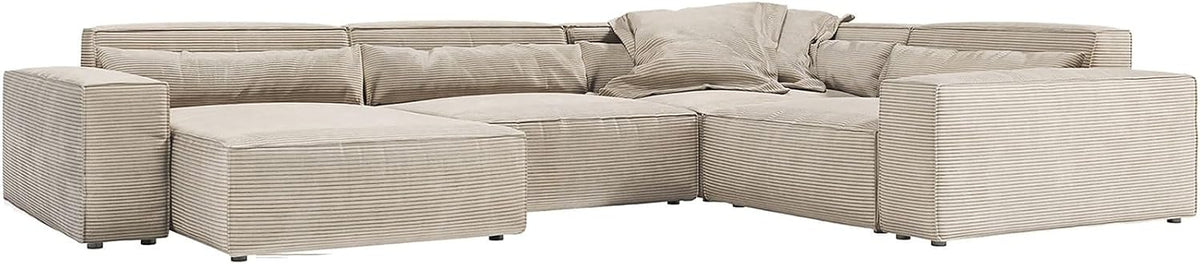 DELIFE Küche Haushalt & Wohnen,Möbel,Wohnzimmer, 360x260 cm, Beige, Wohnlandschaft Sirpio XL Cord Recamiere variabel