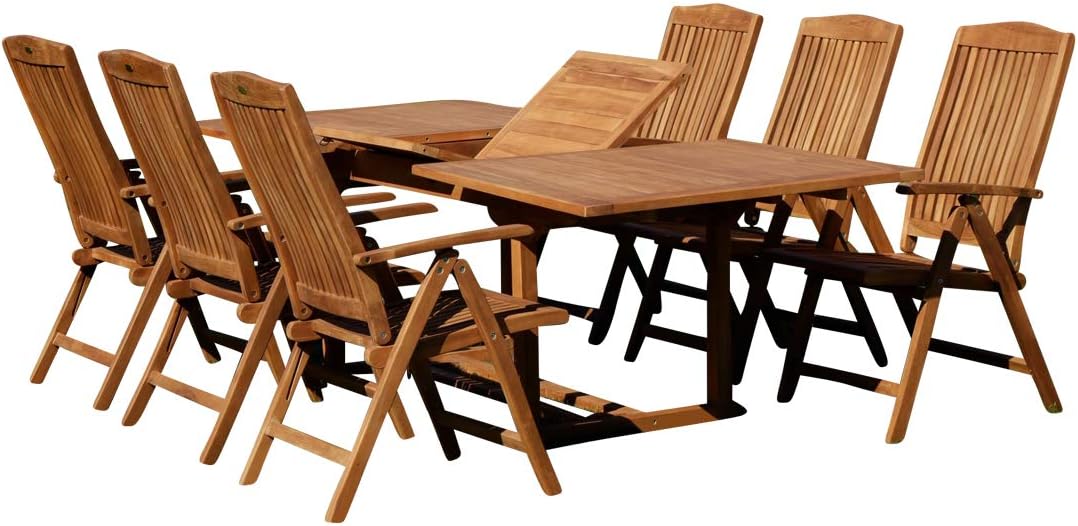 Gartenmöbel-Set ASS, 240 cm, Braun, Gartengarnitur, XXL Teak Set: Gartengarnitur Ausziehtisch 180- + 6