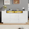 ModernLuxe Sideboard, 140x40x68 cm, 2 L, Weiss/Schwarz, LED Hochglanz Kommode, 3 Schubladen und -Türen