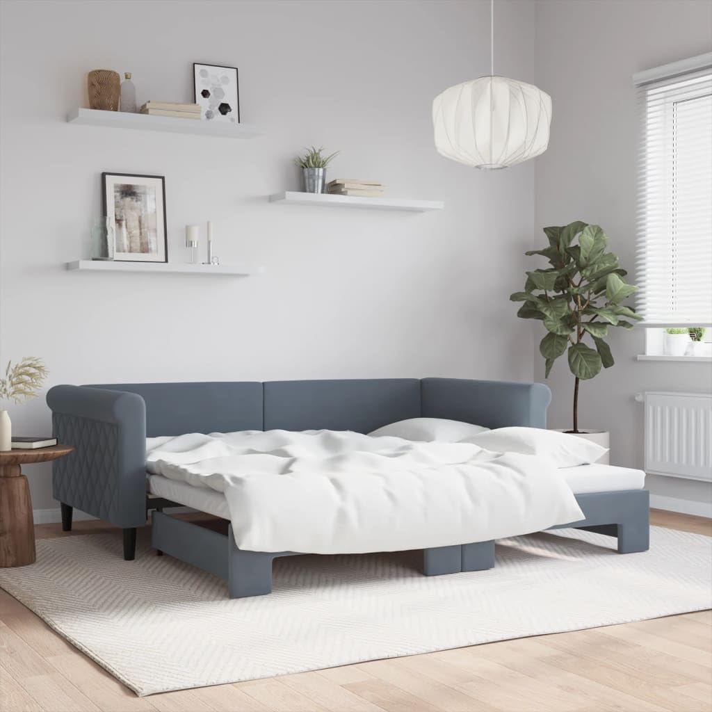 YunCangg Bettrahmen, 90x190 cm, Samt (100 % Polyester), Metall, Massivholz, Dunkelgrau