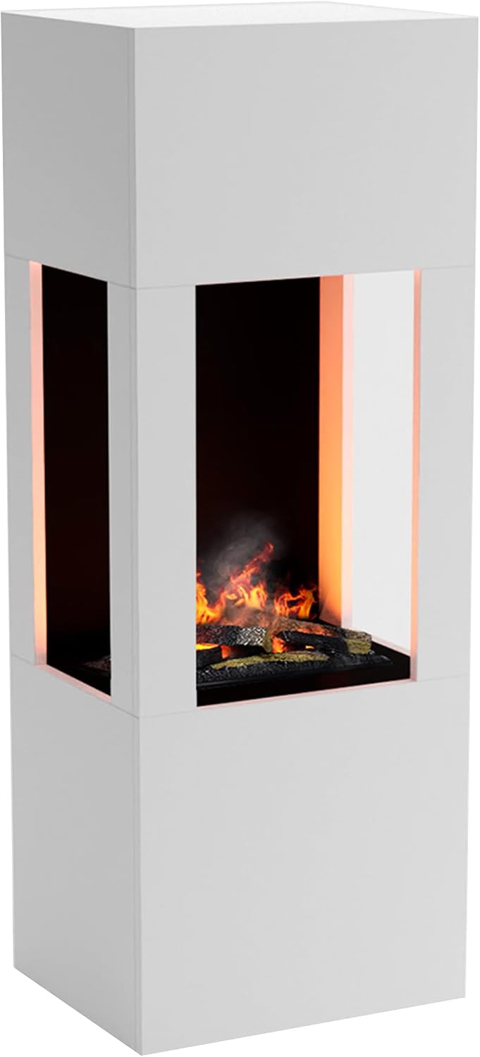 GLOW FIRE Elektrokamin, 54x145x44 cm, Weiss, Wasserdampf Kamin BÖLL (Standkamin) - mit realistischen LED, Knistereffekt & Fernbedienung