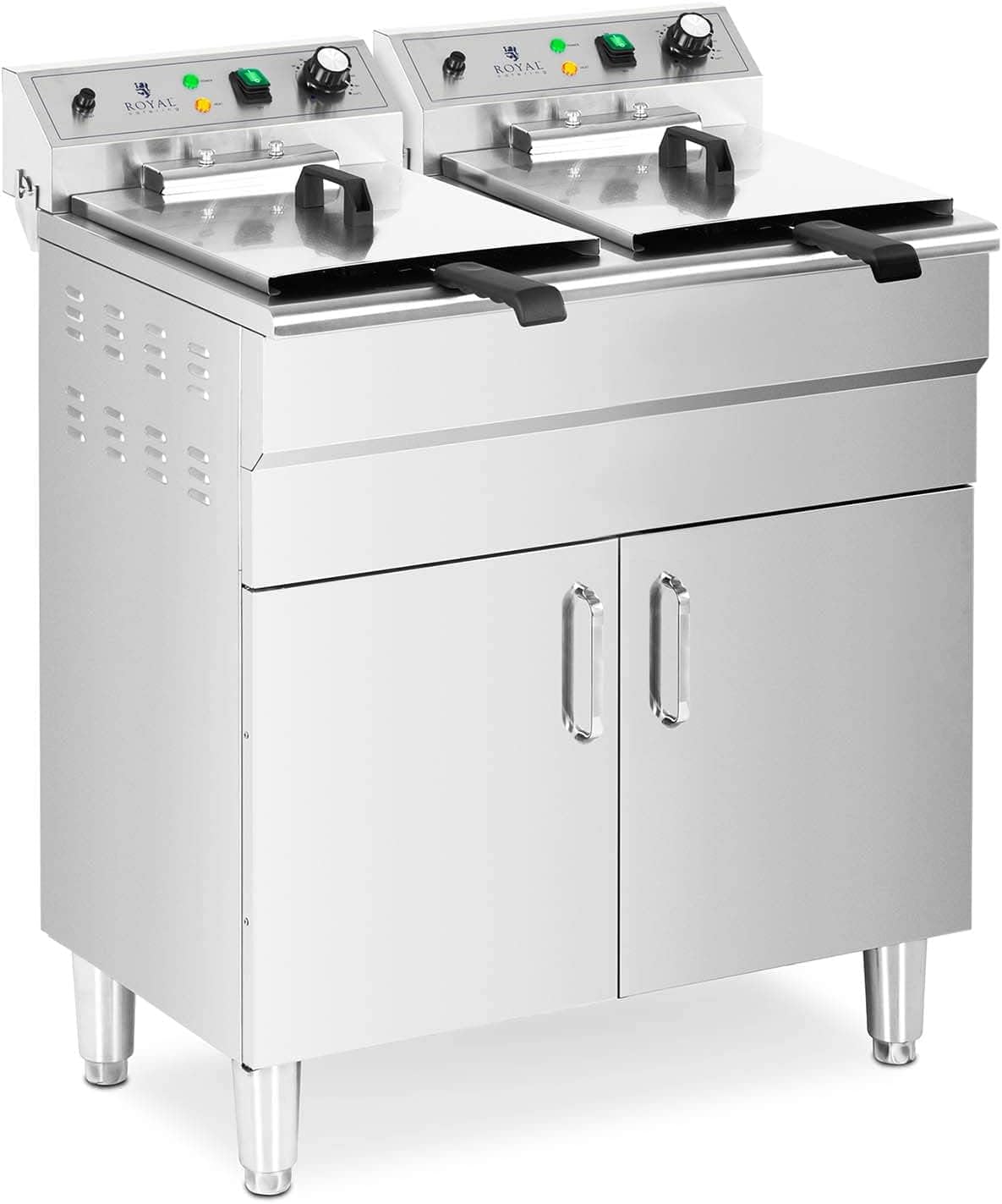 Royal Catering Heissluftfritteuse, 000 W, 400 V, 16 l, 10 l, Grau, Doppel-Elektro-Fritteuse mit Unterschrank 2 x (2 x Öl) 10