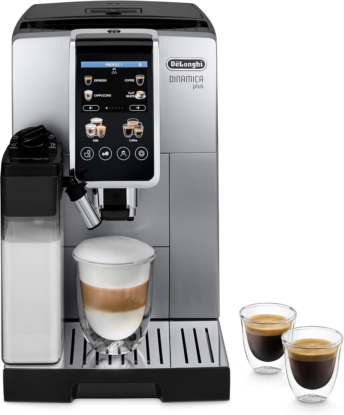 De'Longhi Kaffeemaschine, Silber/Schwarz, Kaffeeautomat, Dinamica Plus ECAM380.85.SB, Automatische Kaffeebohnenmaschine