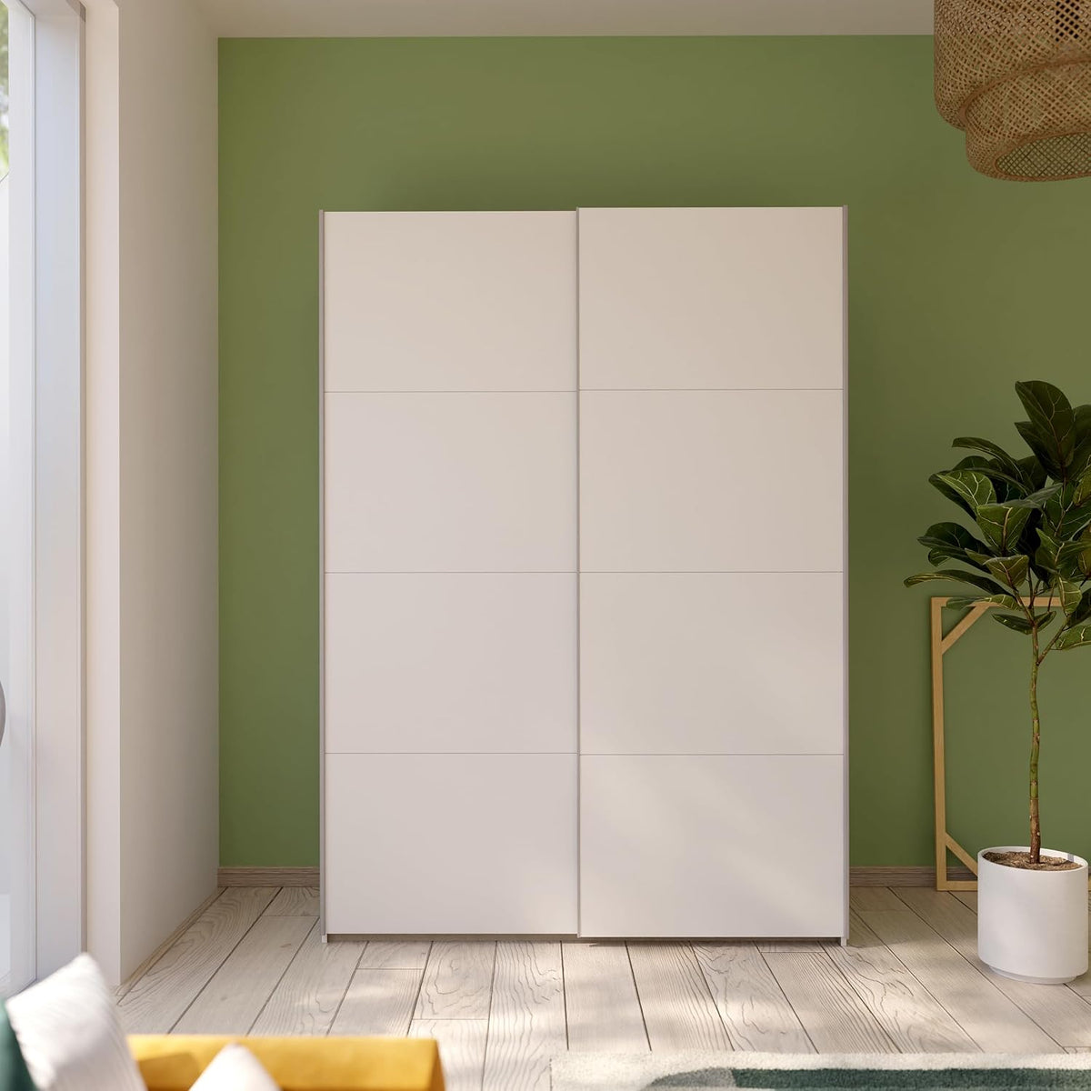 Kleiderschrank Forte, 150,1 cm, 210,5 cm, 61,2 cm, Weiss, Schach & MATT 2 150, Moderner Schwebetürenschrank mit 2 Türen