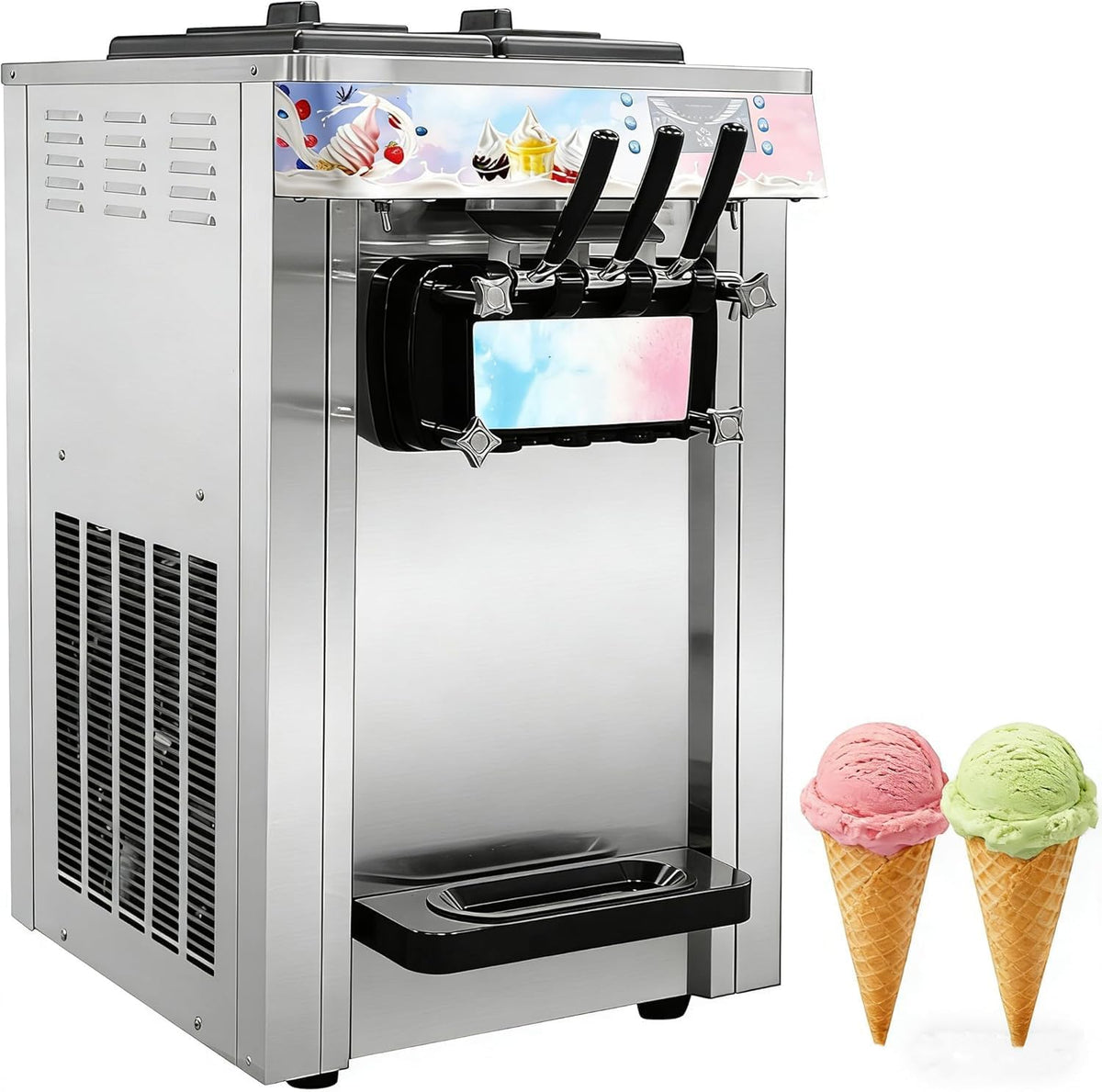 PEIXU Eismaschine, 1400 W, 20 L, Grau, Gewerbliche Eiscrememaschine S20AB, Farbdisplay, /H Ausstoss, Tisch- für Softeis