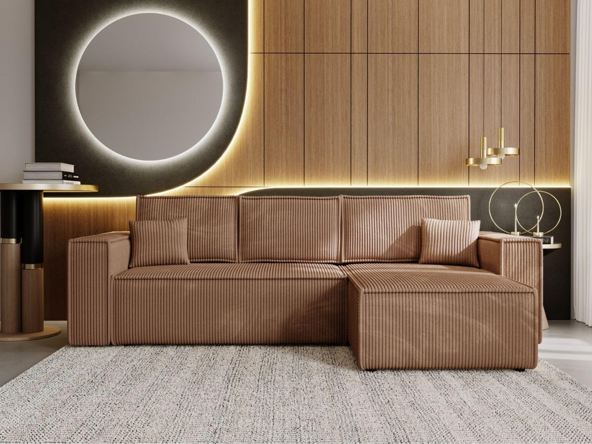 Sofa GRAINGOLD, 280x170 cm, Braun, Prato XL Ecksofa mit Schlaffunktion & Bettkasten, L-Form mit Stauraum, Schlafcouch für Wohnzimmer