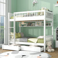 MQLAE Bett, Weiss, Etagenbett für 2 Kinder, Hochbett Kinderbett 90x200, Links oder rechts montierbare Treppe, mit Stauraum Regale und Schubladen