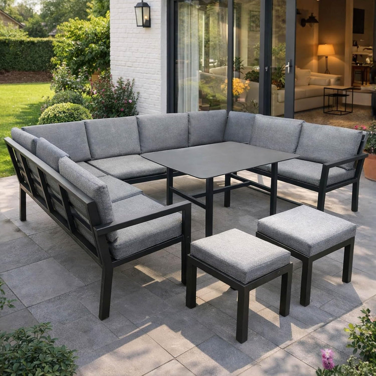 BRAST Essgruppe, 296x170x70 cm, Grau/Schwarz, Loungemöbel Garten Set Madrid, bis zu 11 Personen, wetterfest wasserabweisend