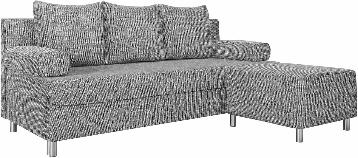 Mirjan24 Sofa, Grau, Schlafsofa Dover, mit Bettkasten und Schlaffunktion, Bettsofa, Farbauswahl, Schlafcouch mit Chromfüsse