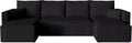 BROMARKT Sofa, 305x145x74 cm, Schwarz, Ecksofa mit Schlaffunktion Cord Eckcouch mit Bettkasten