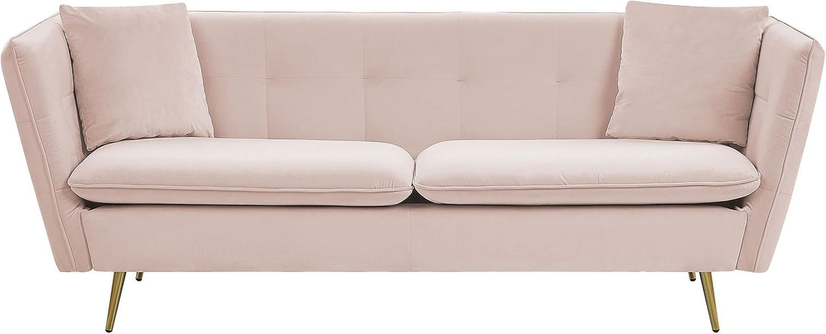 Sofa Beliani, Samtstoff, Rosa, 3-Sitzer Samtstoff mit 2 Dekokissen Metallbeine Glamour