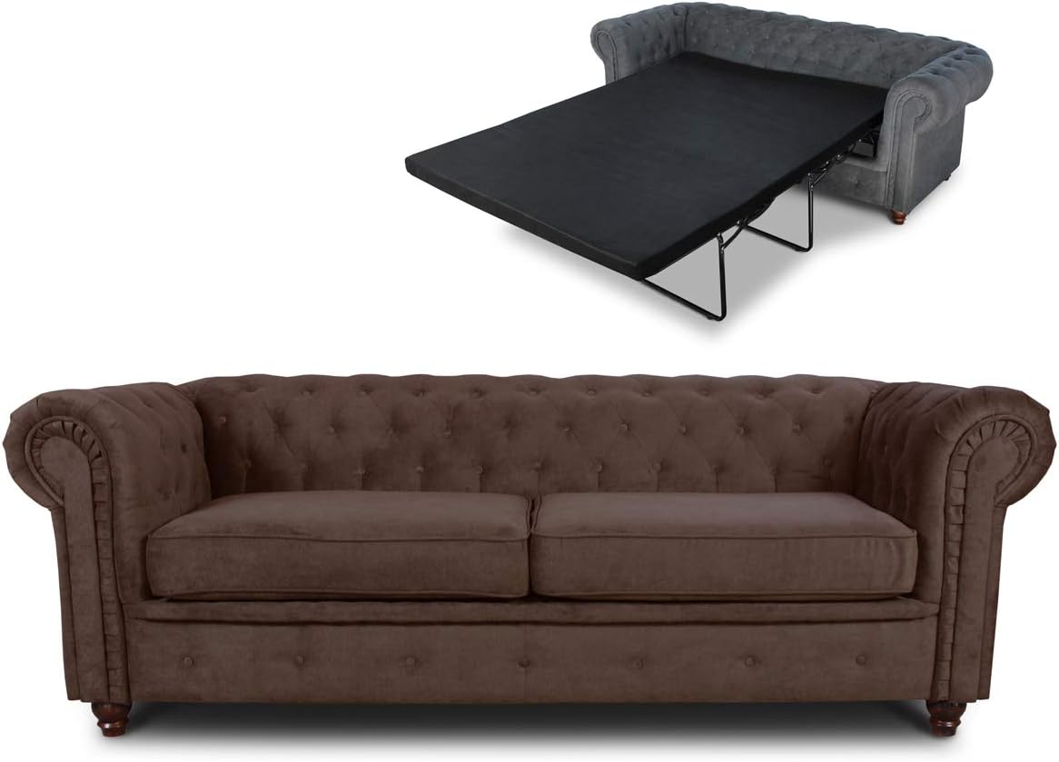 Sofa Sofnet, Braun, Schlafsofa Chesterfield Asti Bis 3-Sitzer, mit Schlaffunktion, Couch 3-er, Couchgarnitur, Sofagarnitur