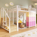 BTM Bett, Weiss/Holz/Pink, Metall Hochbett 140x200 mit Treppe und Modulares Schubladen, Weiss