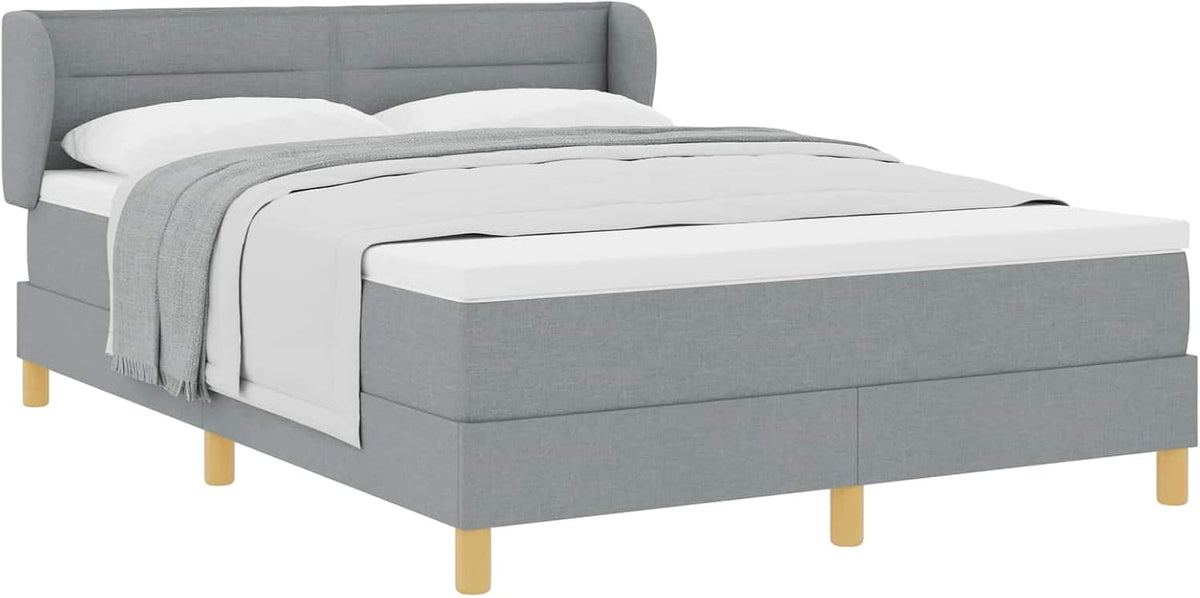 vidaXL Boxspringbett, 140 x 190 cm, Stoff, Hellgrau, mit Matratze Stoff, rechteckiges Bett, Stabiler Boxspring-Matratze