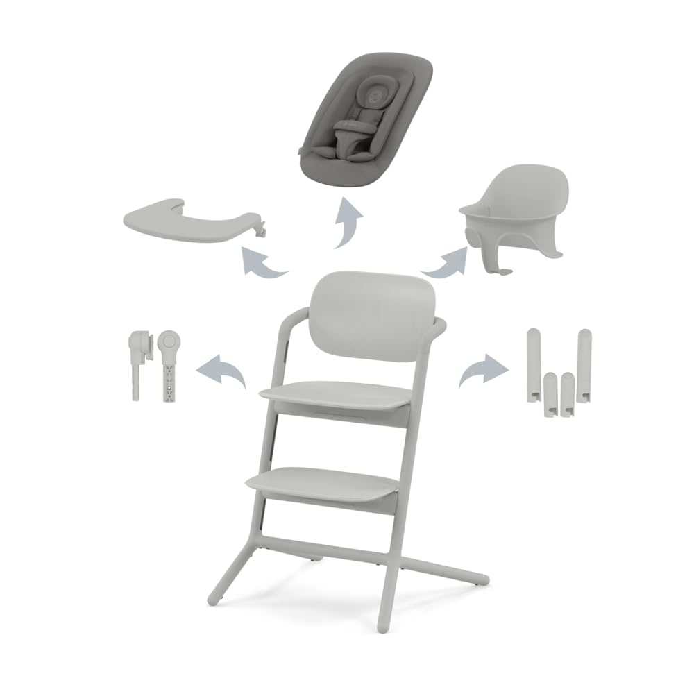 Cybex Hochstuhl, Grau, Gold LEMO 4in1-Set, Mitwachsend, 0 - 99 Jahre, Ab Geburt, Inkl. Bouncer Nest, Baby-Set, Snack Tray