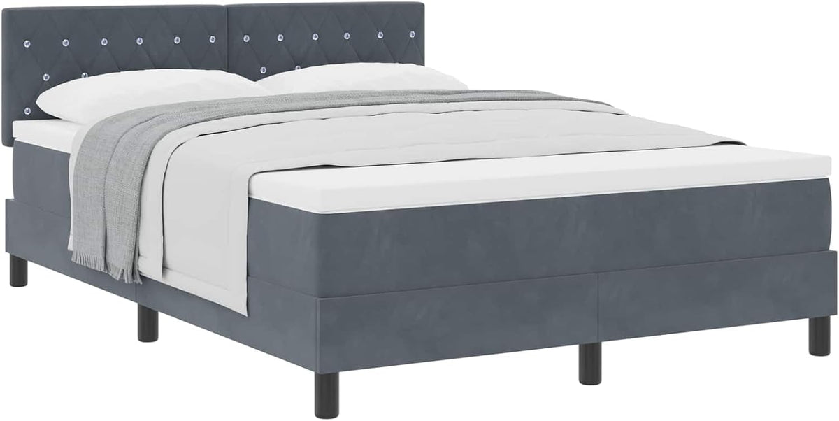 vidaXL Boxspringbett, 140 x 200 cm, Dunkelgrau, mit Matratze Samt, Moderne Schlafzimmermöbel, stylisches Samt-Bett