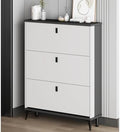 Schuhschrank Sideboard, Weiss/Schwarz, Flurschrank, schmaler Schrank, hohes aus Rattan, weisser Aufbewahrungsschrank