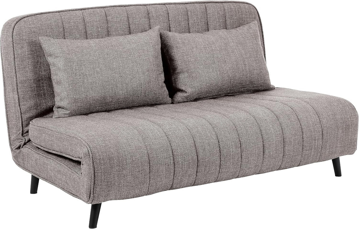 Sofa AC Design Furniture, 200 cm, Hellgrau-Braun, Marko Klappbares Schlafsofa in, 2-Sitzer mit Schlaffunktion, Klappbares Schlafsofa mit 2 Kissen