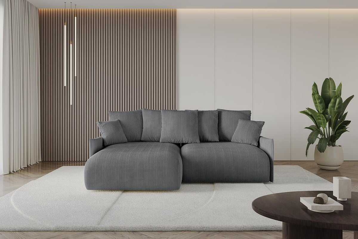 Sofa ALTDECOR, Dunkelgrau, Ecksofa mit Schlaffunktion und Bettkasten Corner Eckcouch