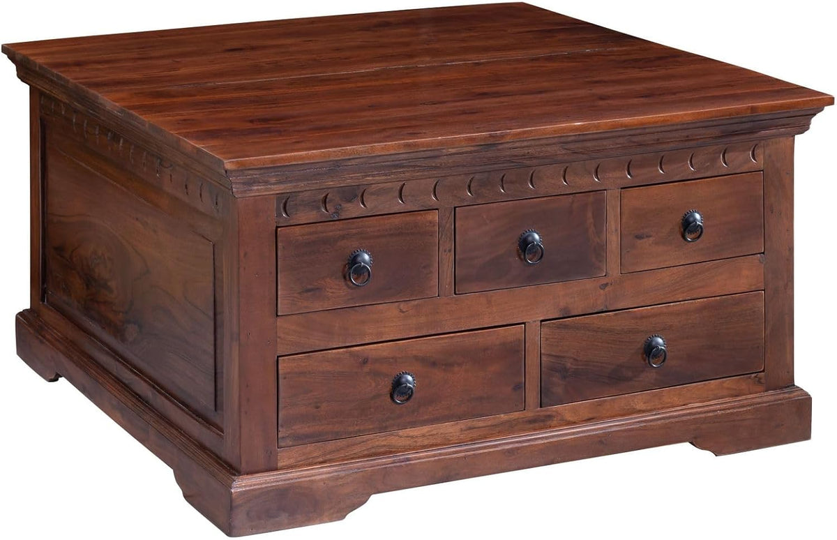 MASSIVMOEBEL24.DE Beistelltisch, Nougat, Couchtisch Akazie 90x90x50 lackiert Oxford #320