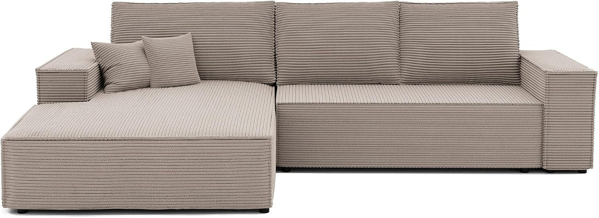 IDOHOME Sofa, Beige, mit Schlaffunktion 294x185 - Ecksofa mit Schlaffunktion