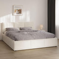 Jana Bett, 160 x 200 cm, Beige, NELA Polsterbett mit Bettkasten und Lattenrost, Doppelbett mit gepolstertem Kopfteil und Stauraum ( Bouclé
