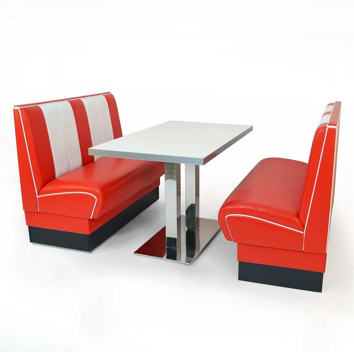 möbelland24 Essgruppe, 120 cm, Rot/Weiss, American Diner Set Viber 2X Sitzbank + Diner Tisch