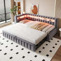 Kebnor Bett, 90 x 200 cm, Grau, Polsterbett Ausziehbares Schlafsofa 90 * 200 cm, Mit LED-Beleuchtung, Geräumigem Kopfteil und Rückenlehne