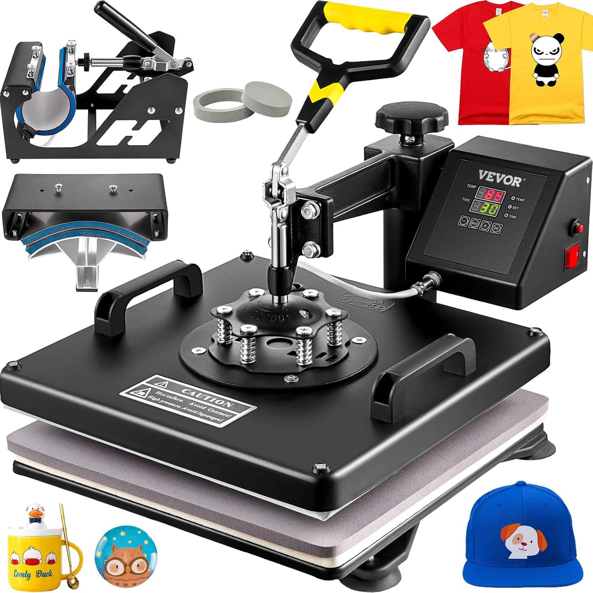 VEVOR Druckpressen, 38 x 38 cm, 1000 w, Schwarz, 5 in 1 Heisspresse Heat Press für Textil Transferpresse, Textildruckpresse