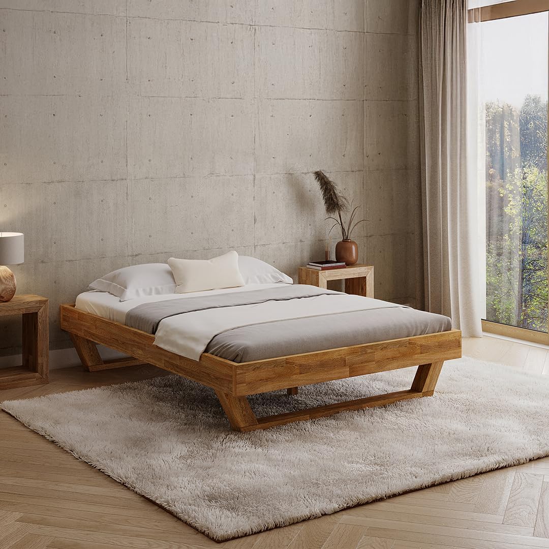 skølm Bettrahmen, 140x200 cm, Massive Eiche (geölt, lackiert), Eiche, Nornir Massivholzbett, aus Massivholz geölt