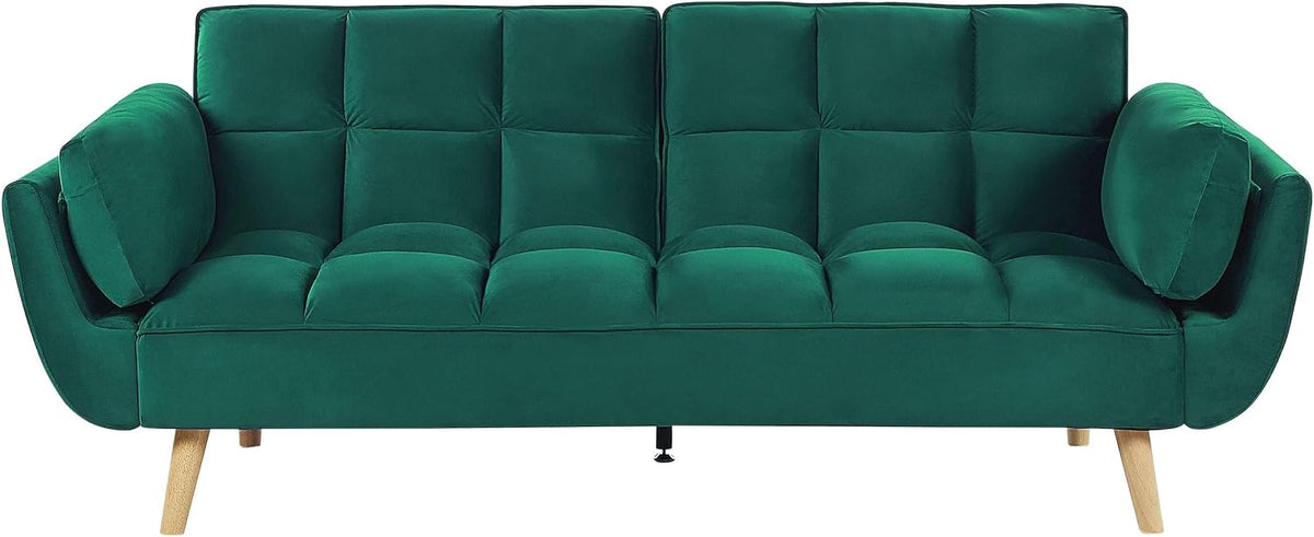 Sofa Beliani, Samtstoff, Grün, Schlafsofa 3-Sitzer Samtstoff elegant mit Kissen Asby