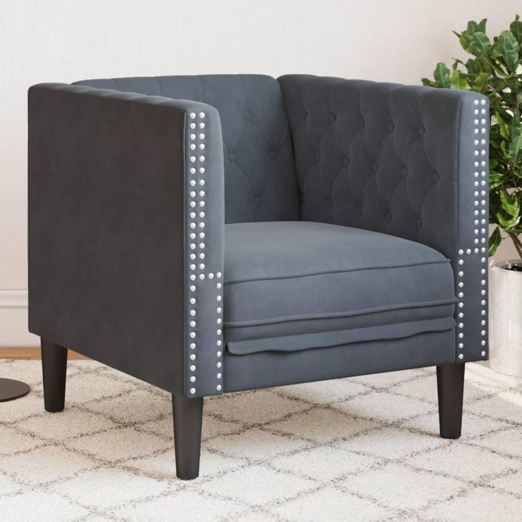 Mandloder Sofa, 71 x 74,5 x 70,5 cm, Samt (100% Polyester), Sperrholz, Massivholz, Dunkelgrau