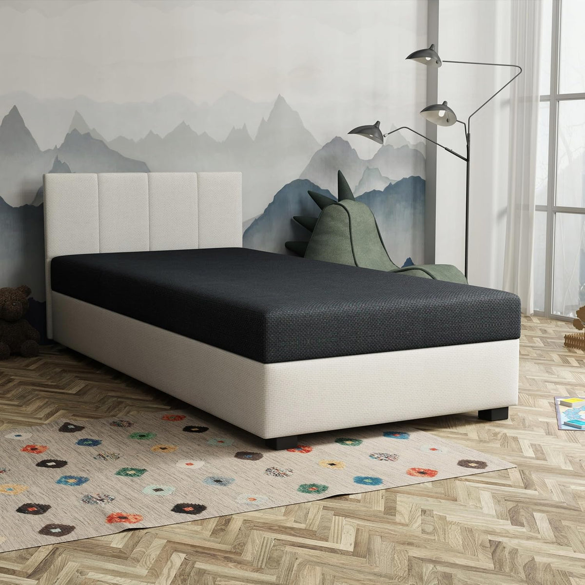 TAPCZANY24 Boxspringbett, 120x200x38 cm, Weiss/Schwarz, Adel mit Bonell Matratze, Bett mit Matratze, Polsterbett mit Bettkasten