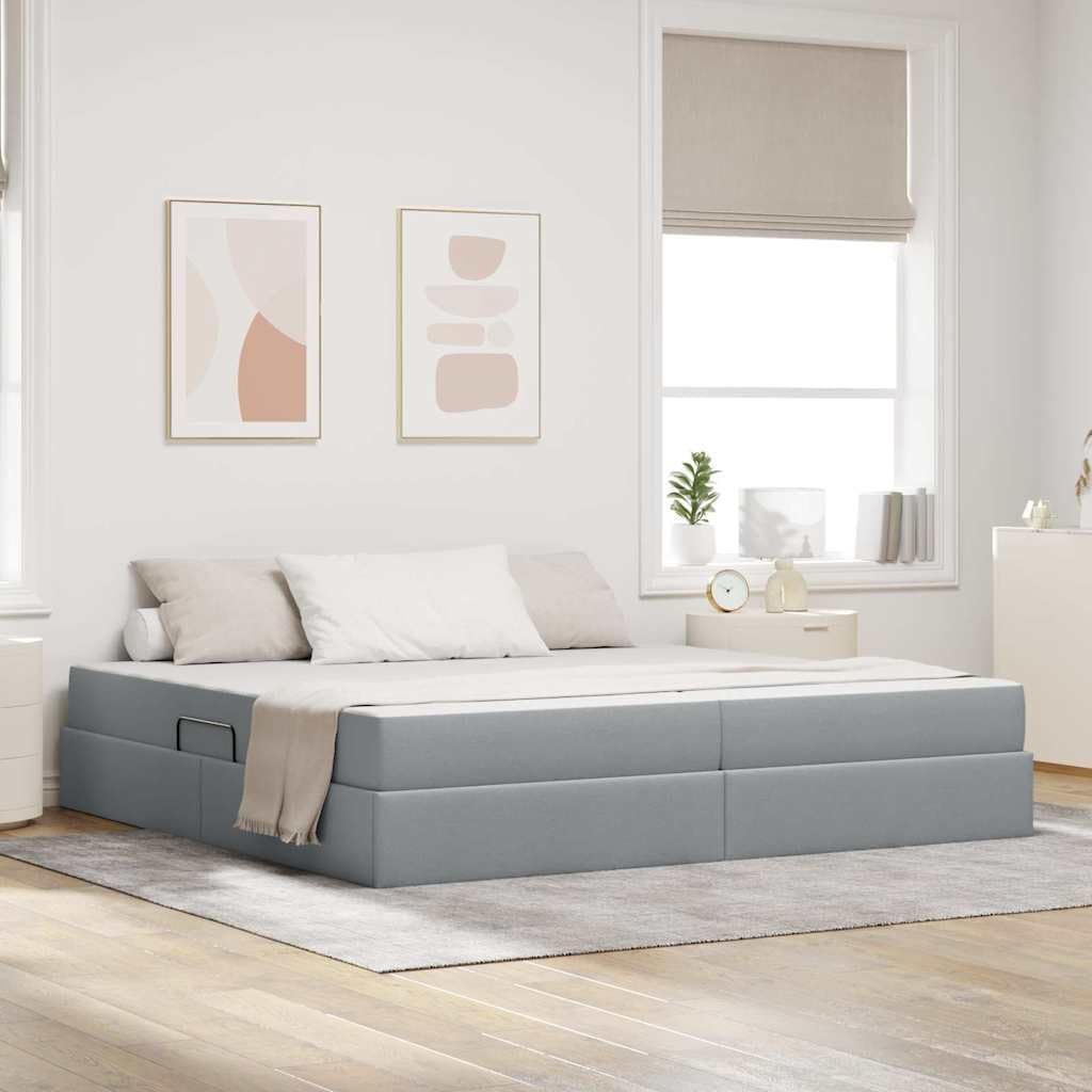 mzdioop Bettrahmen, 200 x 200 cm, Polyester, Hellgrau, Aufbewahrungsbett mit Matratze Polyester Metallrahmen