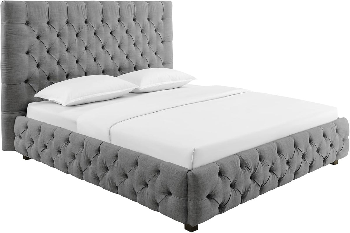 Riess Ambiente Bett, 180x200 cm, Grau, Design Boxbett Paris - - Leinen Chesterfield Doppelbett