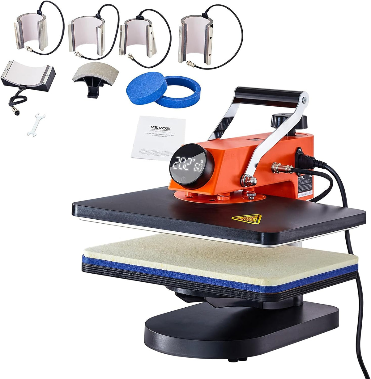 VEVOR Druckpressen, Schwarz, Hitzepresse - 8-in-1-Hitzepresse-Sublimationsmaschine für, 12 x 15 Multifunktions-Hitzepresse zum Wegschwenken