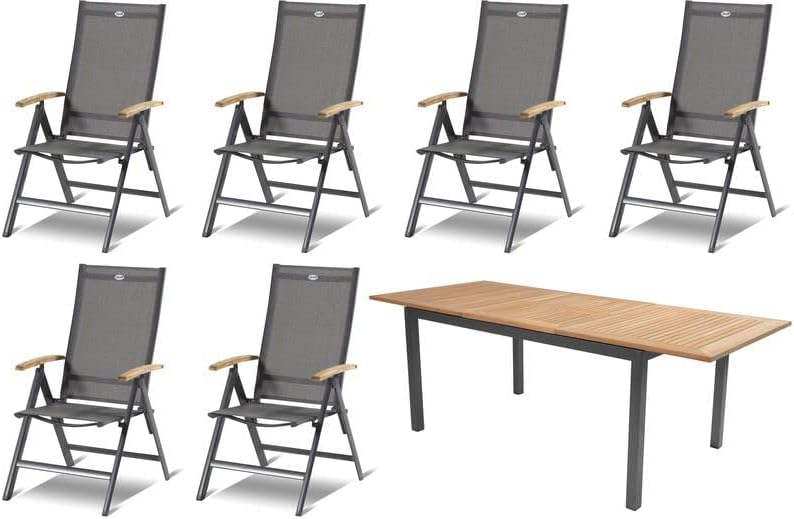 Hartman Essgruppe, 210x90 cm, Grau/Natur, Aruba Garten-, xerix/Natur, Alu/Teak, 6 Hochlehner, 150/