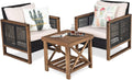 COSTWAY Gartenmöbel-Set, PE-Rattan, Akazienholz, Polyestergewebe, Schwamm, Schwarz/Braun/Weiss