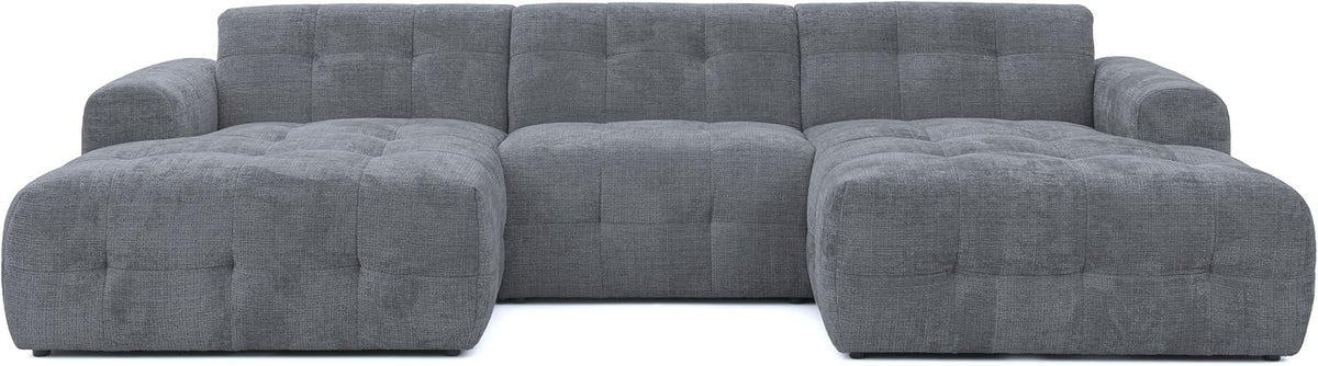 luma-home Schönes für Dein Zuhause Sofa, Grau, Moderne Wohnlandschaft in U-Form mit raffinierten Steppungen, B323/T161/H79 cm