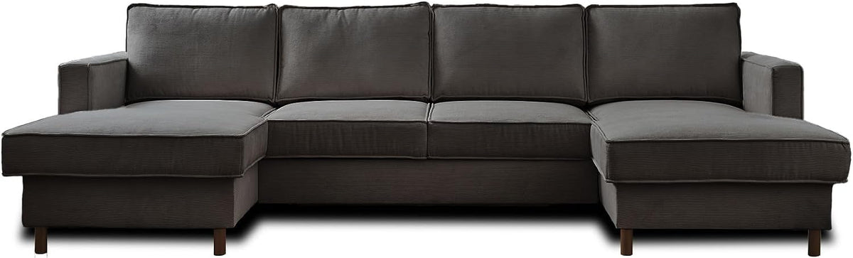 Lisa Design Sofa, Dunkelgrau, Jake, Wohnlandschaft U-Form, 7-Sitzer, mit Schlaffunktion und Bettkasten, aus Cord