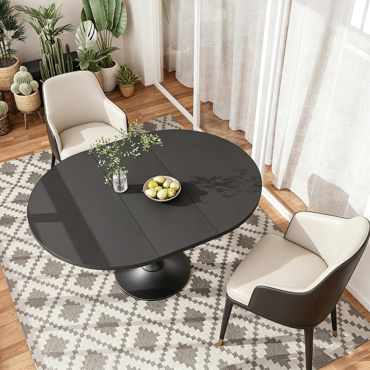 TWSOUL Esstisch, 130x90x75 cm, Tischplatte aus MDF + Tischbeine aus Eisen, Schwarz/Creme